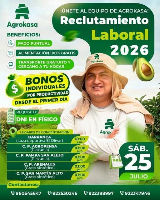 Se requiere personal para AgroKasa en Barranca, Lima