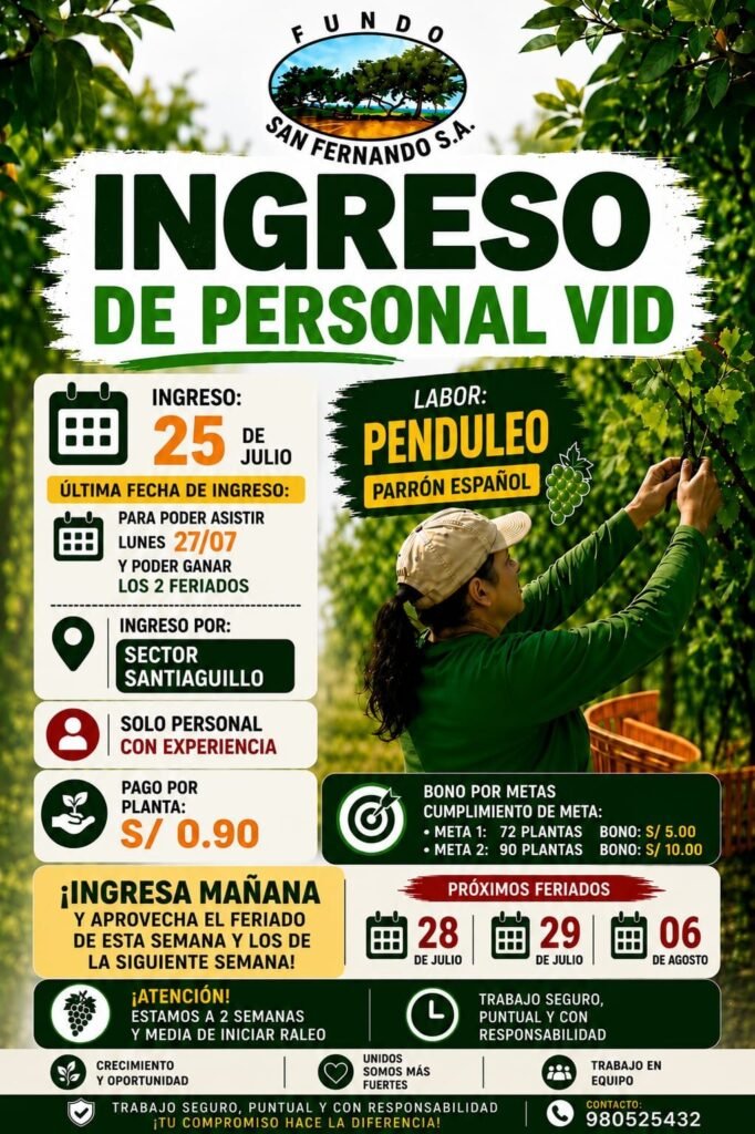 Personal para Penduleo Fundo San Fernando