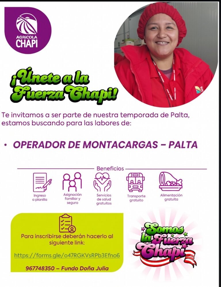 Operador de Montacargas para Cosecha de Palta en Fundo Doña Julia