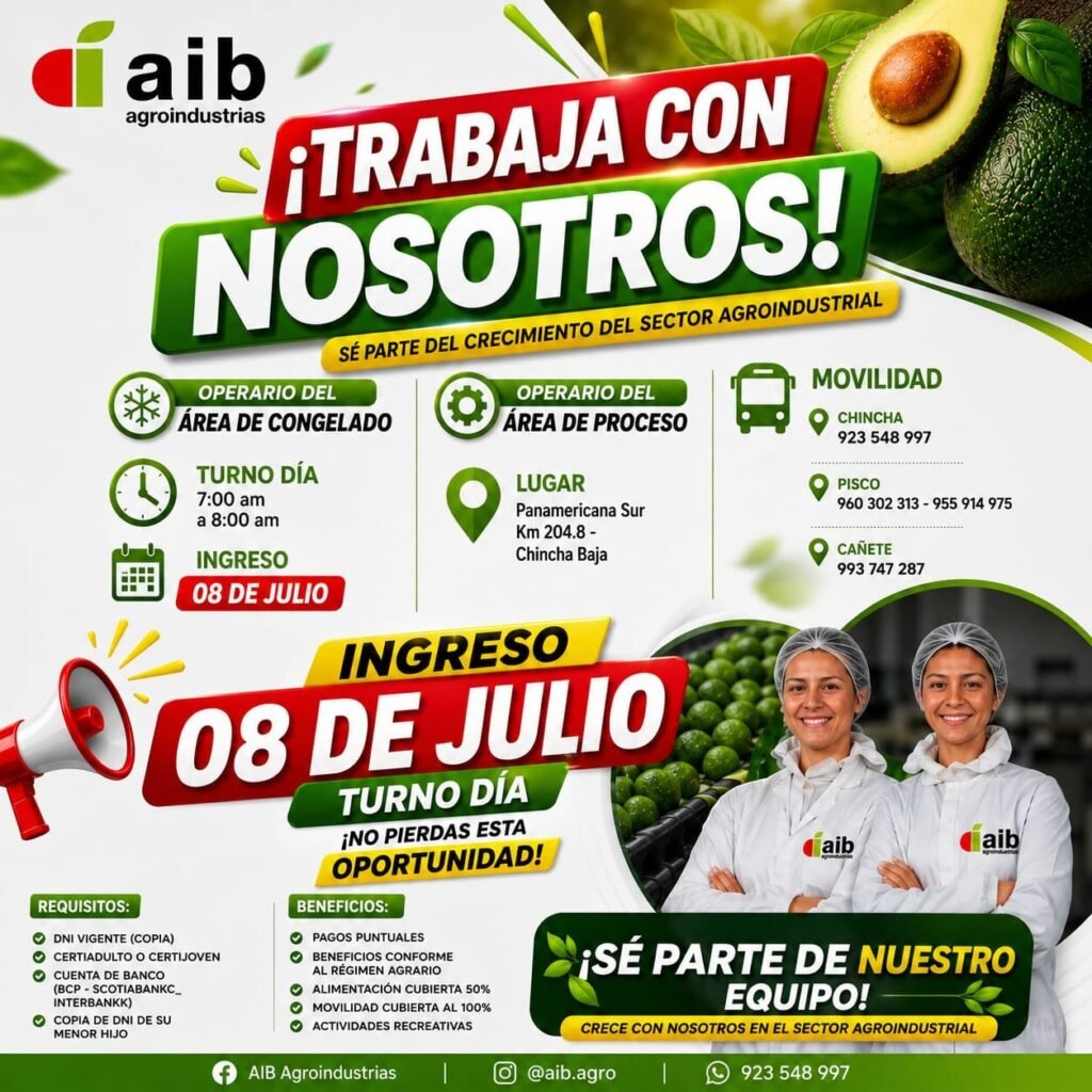 Operarios para Congelado y Proceso en Chincha Baja, Ica - Imagen 1