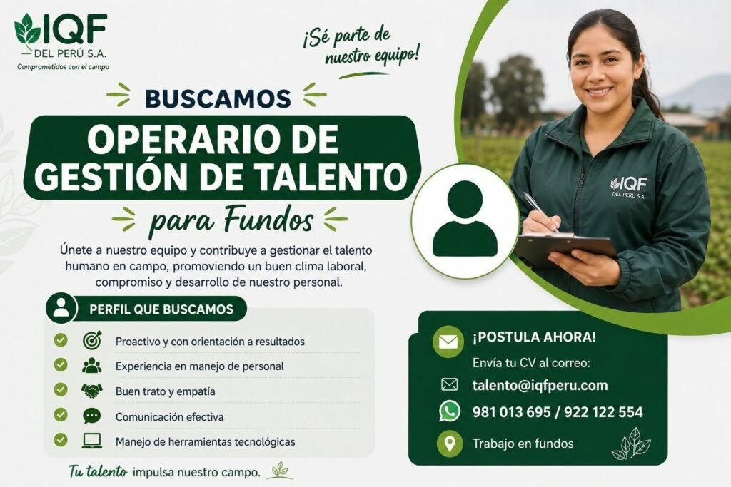 Operario de Gestión de Talento en Fundos de Ica