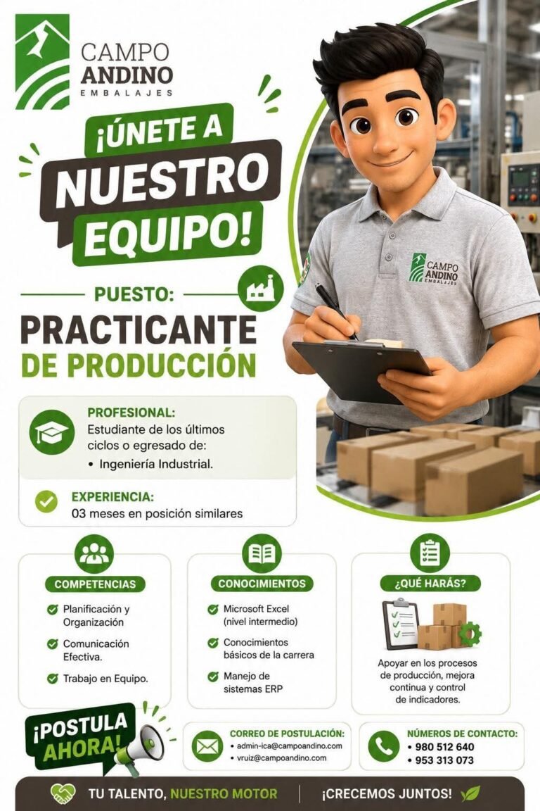 Practicante de produccion en Ica