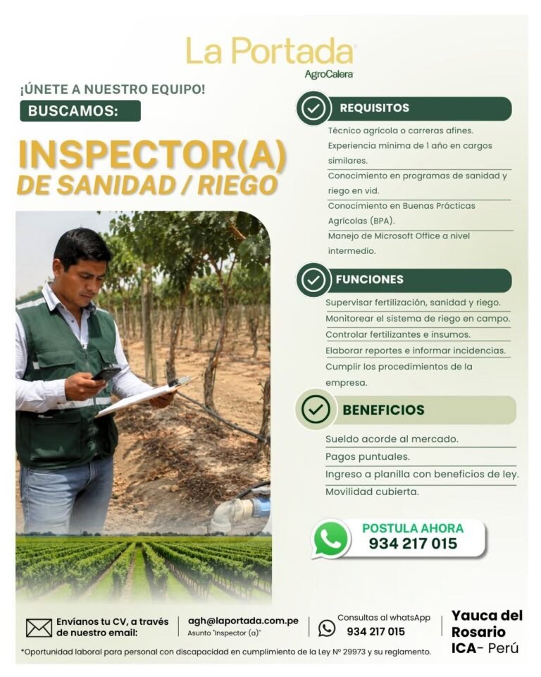 Inspector(a) de Sanidad/Riego en AgroCalera