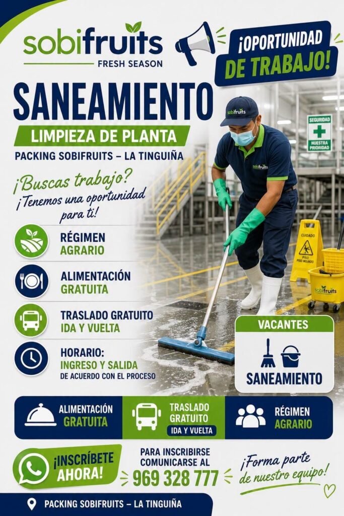 saneamiento y limpieza de planta packing en Sobifruits - Imagen 1