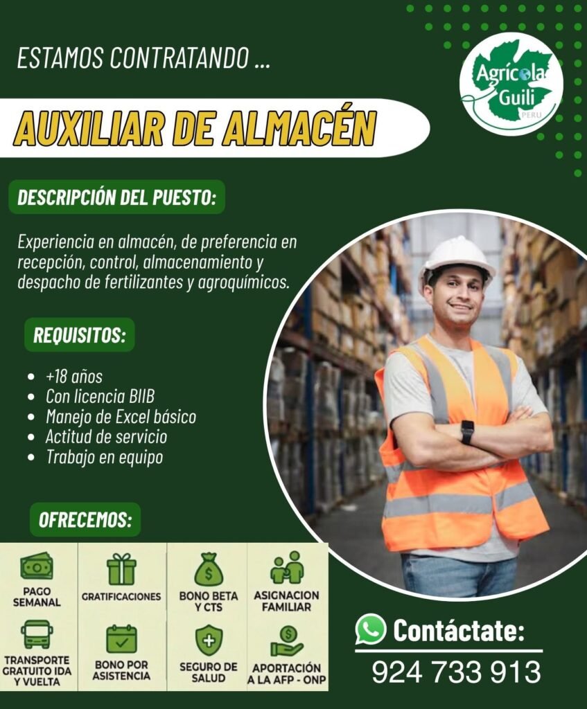 Auxiliar de Almacén en Nazca
