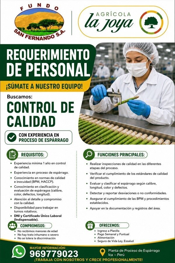 Control de calidad para fundo san fernando