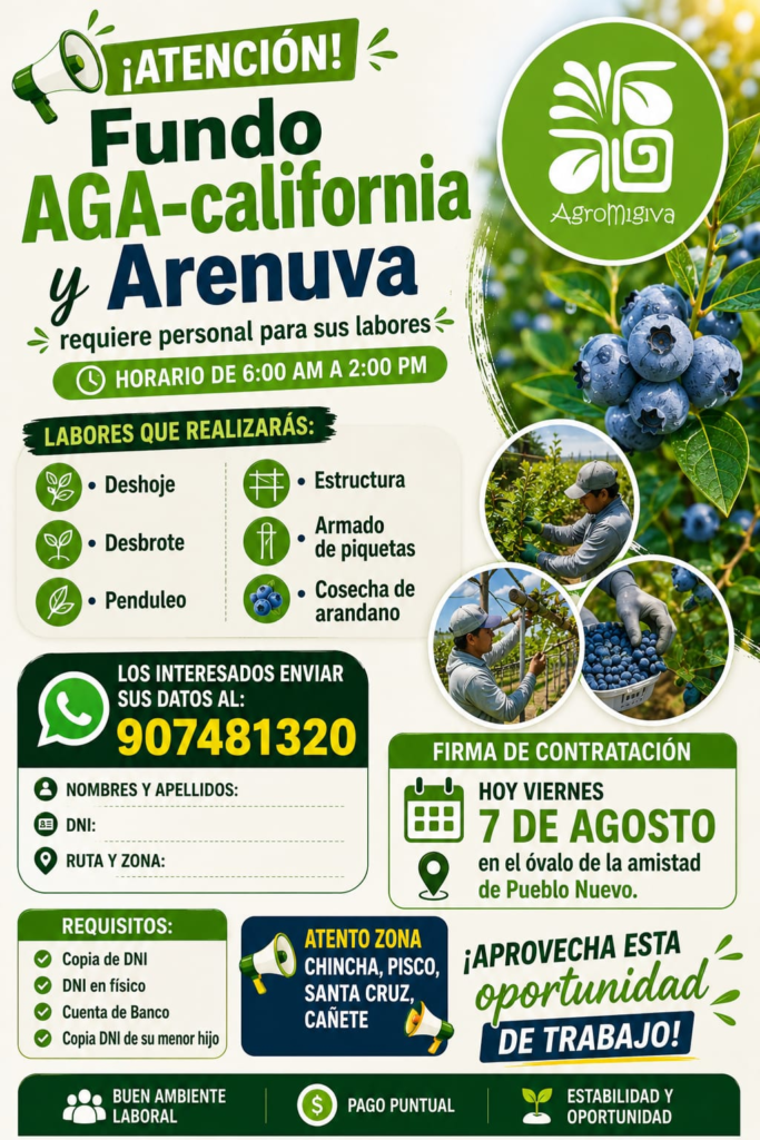 Se requiere personal ára fundo arenuva en AGA- PISCO
