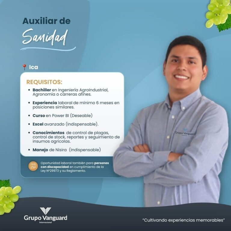 Auxiliar de Sanidad en Grupo Vanguard Internacional, Ica