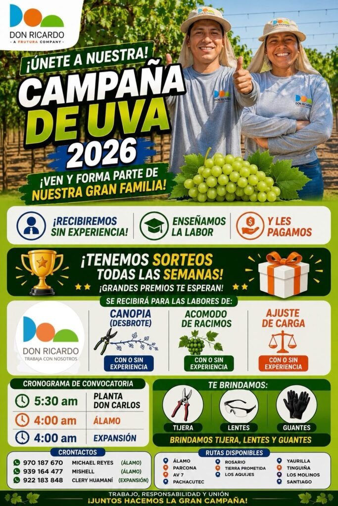 Personal Agrícola para Planta Don Carlos en Agrícola Don Ricardo - Imagen 1