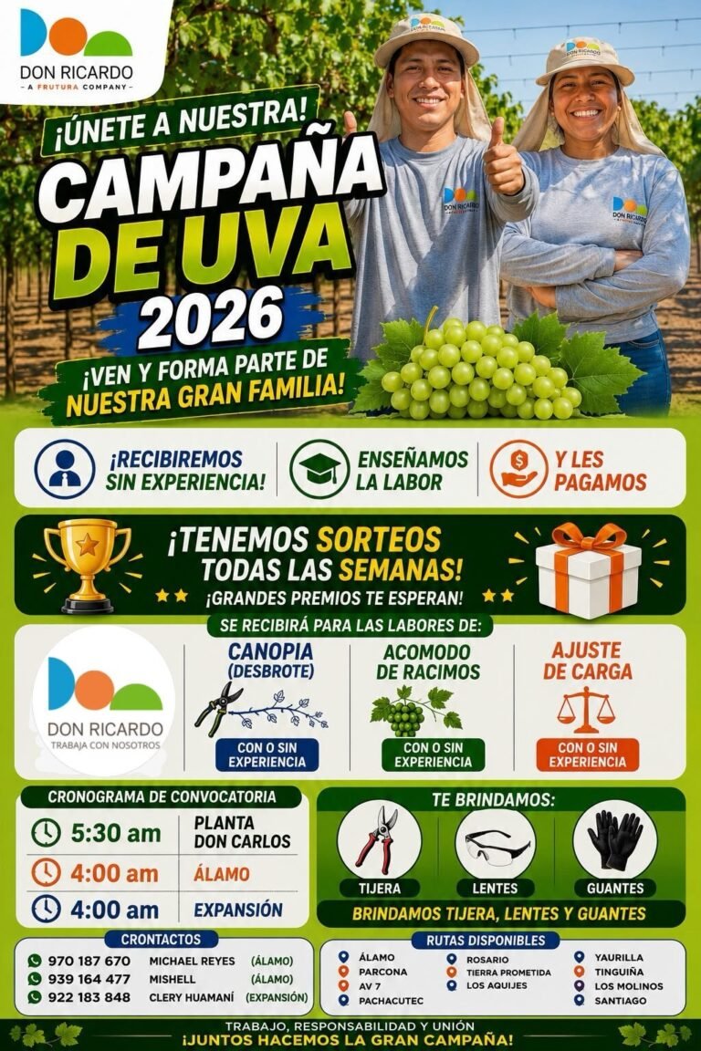 Personal Agrícola para Planta Don Carlos en Agrícola Don Ricardo