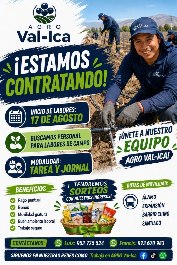 Personal para Labores de Campo en AGRO Val-Ica, Ica