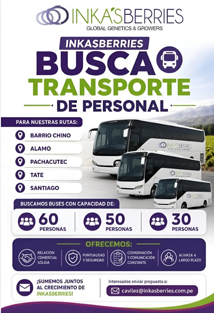 Transporte de Personal para INKASBERRIES en Barrio Chino