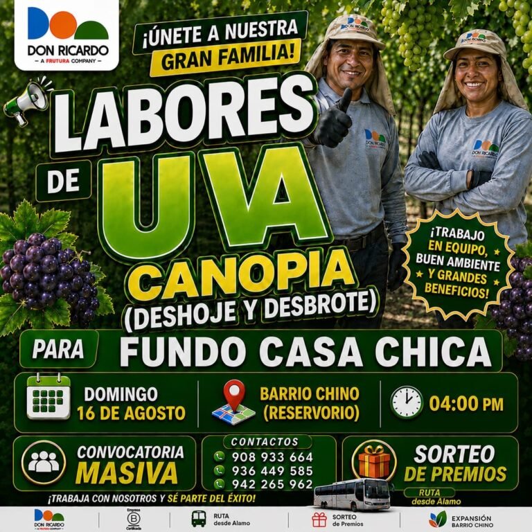 Nuevas oportunidades laborales en Agricola Don Ricardo