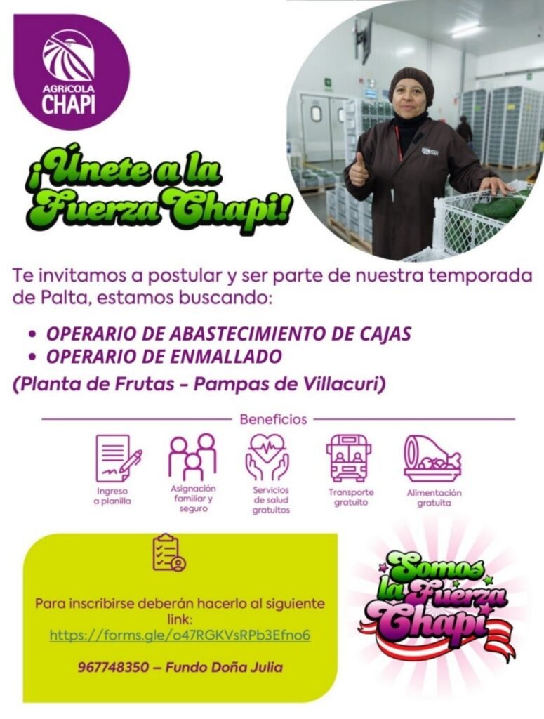 Operario de Abastecimiento de Cajas en Agricola Chapi
