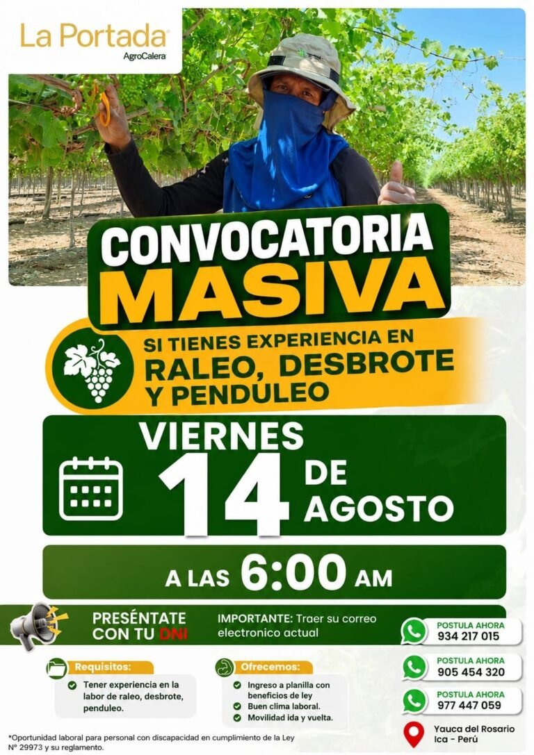 Mañana se recibe personal para trajos en Raleo, desbrote y Penduleo en AGROCALERA