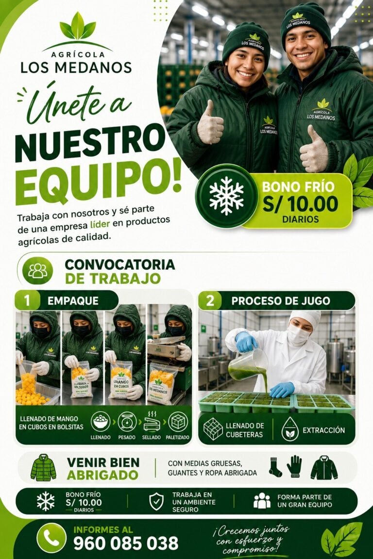 Operario de packing en Los Medanos, Ica