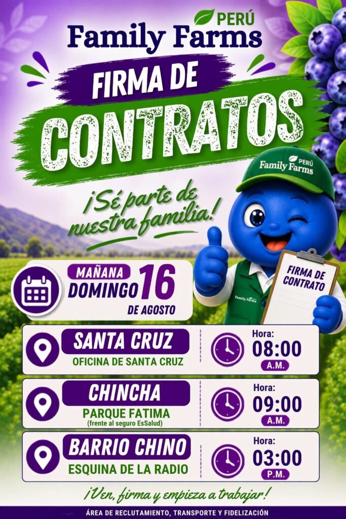 Firma de contrato en family farms para cosecha de arándanos