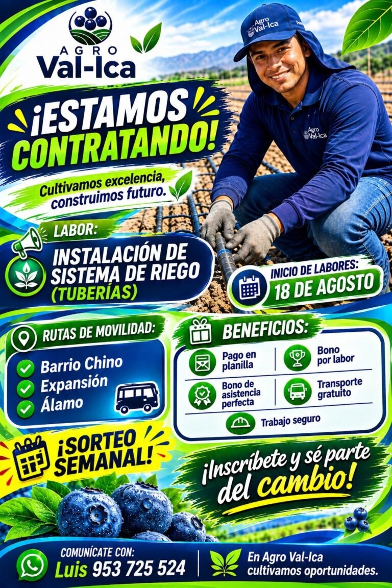 Instalador de Sistemas de Riego en Agro Val-Ica, Ica
