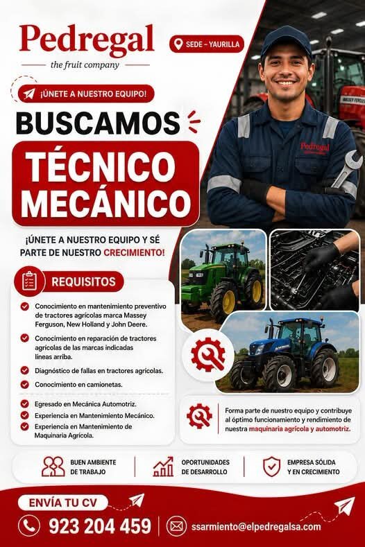 Técnico Mecánico para Mantenimiento de Tractores en Pedregal