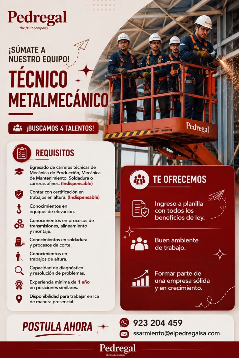 Técnicos Metalúrgicos para Pedregal en Ica