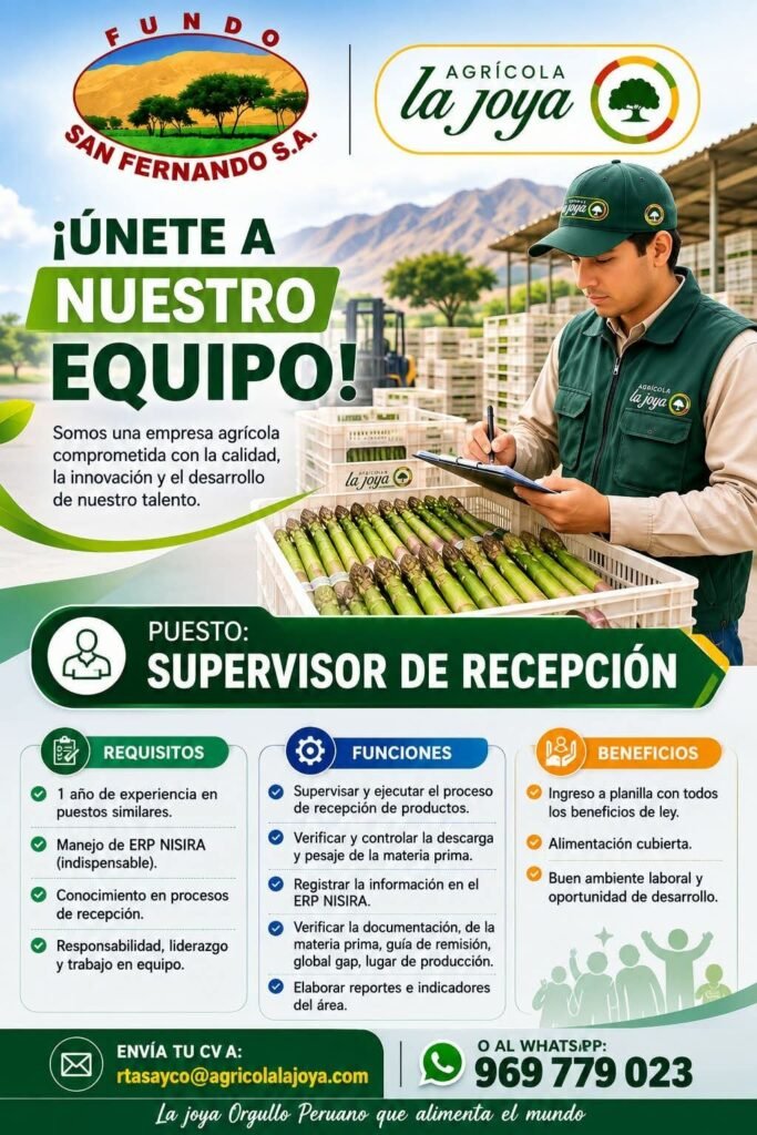 Supervisor de Recepción en Empresa Agrícola en Perú