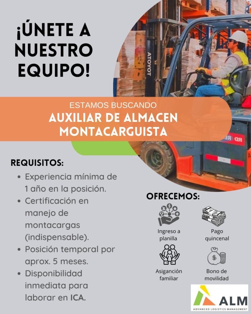 Auxiliar montacarguista para Ica ALM SERVICES - Imagen 1
