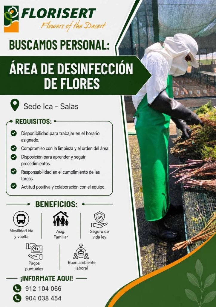 Personal para Desinfección de Flores en FLORISERT
