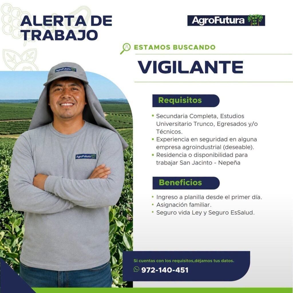 Vigilante para Agroindustria en San Jacinto – Nepeña