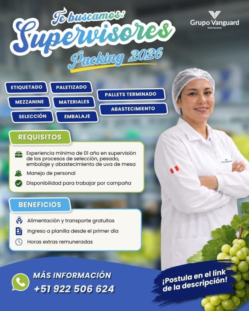 Supervisor de packing 2026 en Grupo Vanguard