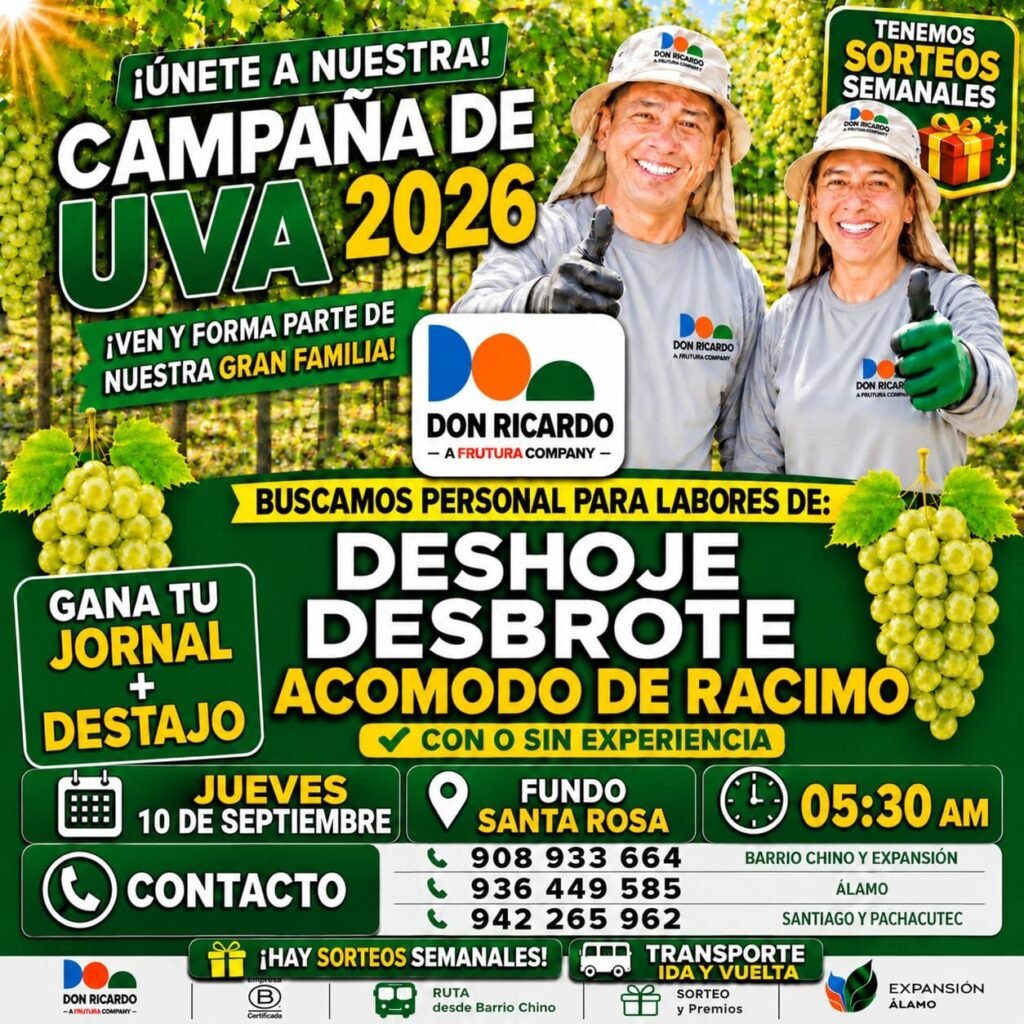 Se requiere personal en agricola Don Ricardo - Imagen 2