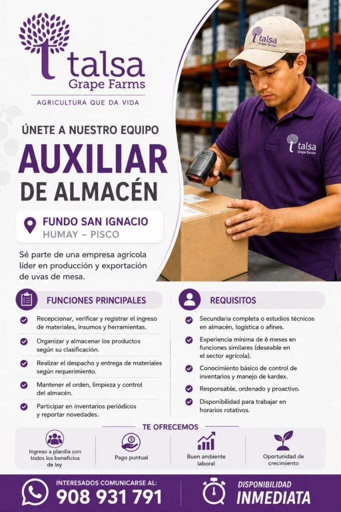OPORTUNIDADES LABORALES – PISCO / HUMAY