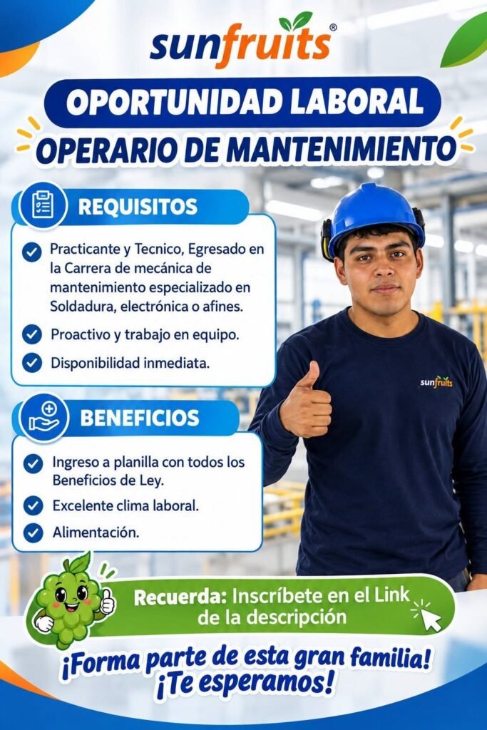 Operario de Mantenimiento en Ica