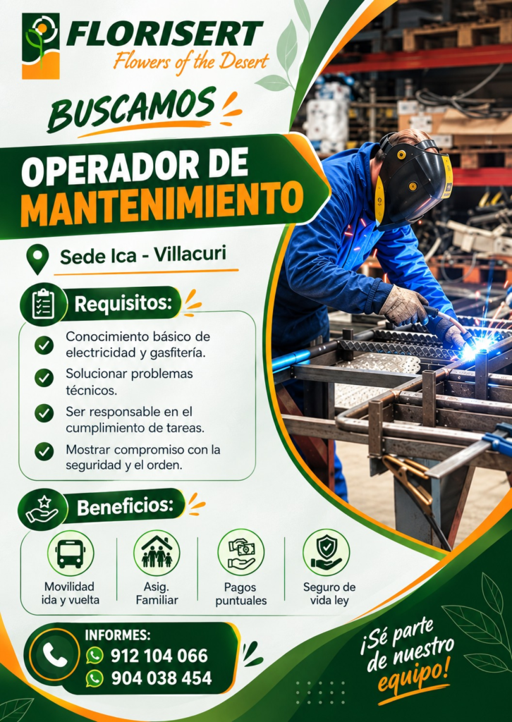 Puesto de regador y operador de mantenimiento para Florisert Ica - Imagen 2