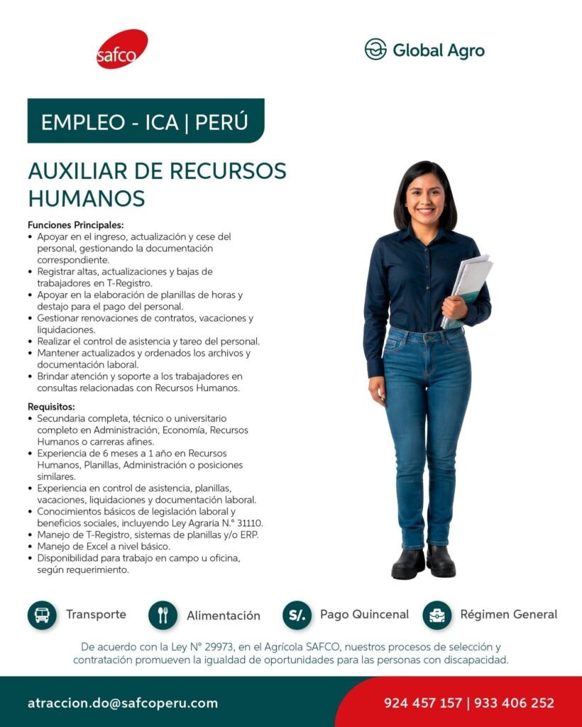 Nuevas oportunidades laborales en Agricola Safco - Imagen 4