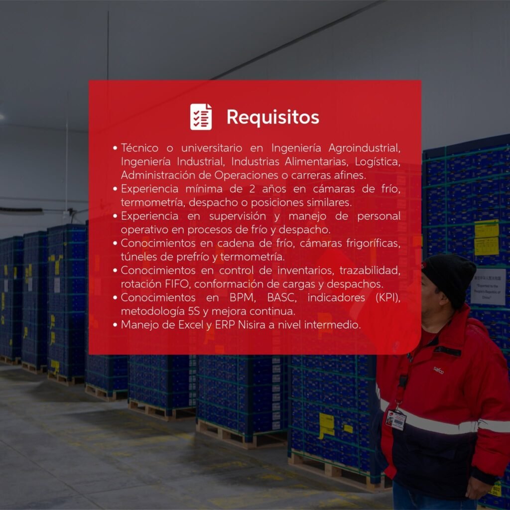 Supervisor de frio en planta de packing Safco - Imagen 1