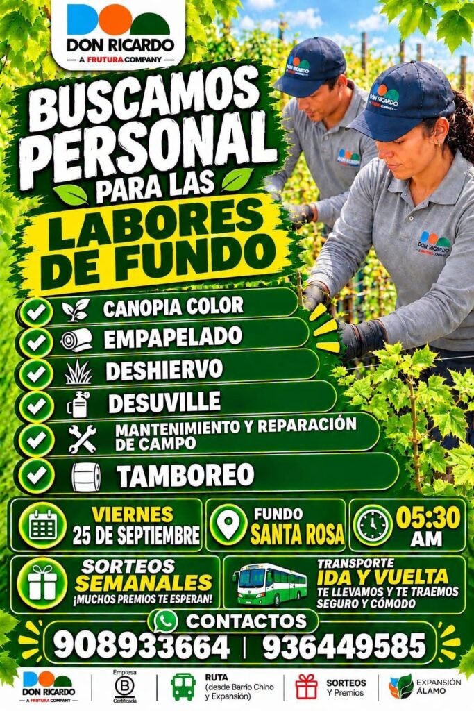 Se requiere personal para Agricola Don Ricardo - Imagen 2