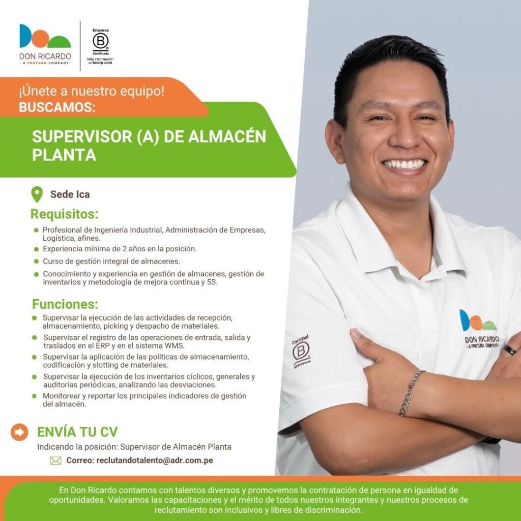 Supervisor (a) de Almacén Planta