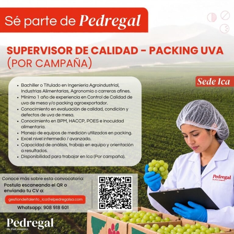 Supervisor de Calidad – Packing Uva (Por Campaña)