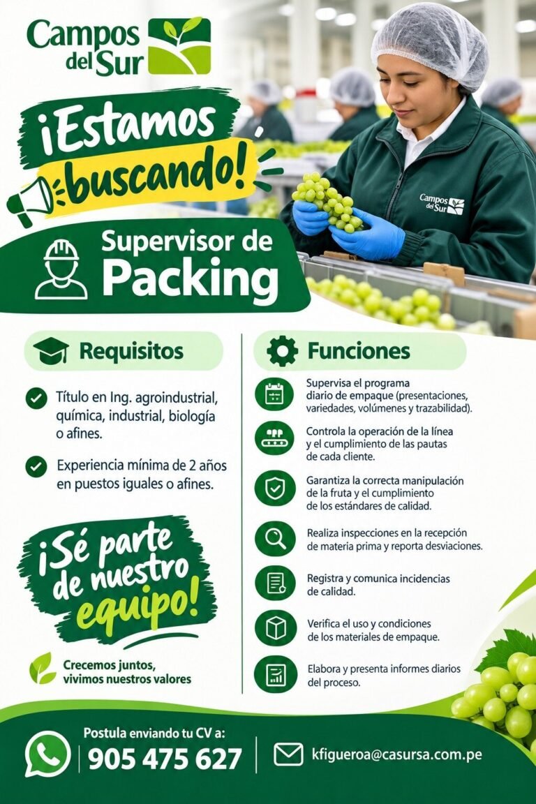 Supervisor de Packing en Campos de Sur