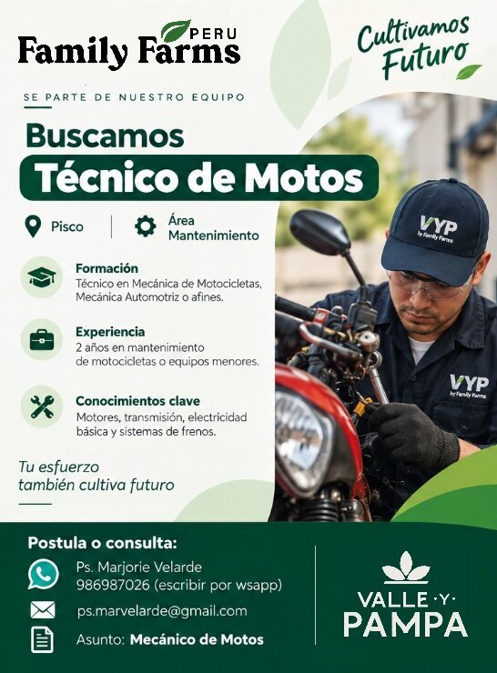 Tecnico d emotos y mecanico en Family Farms