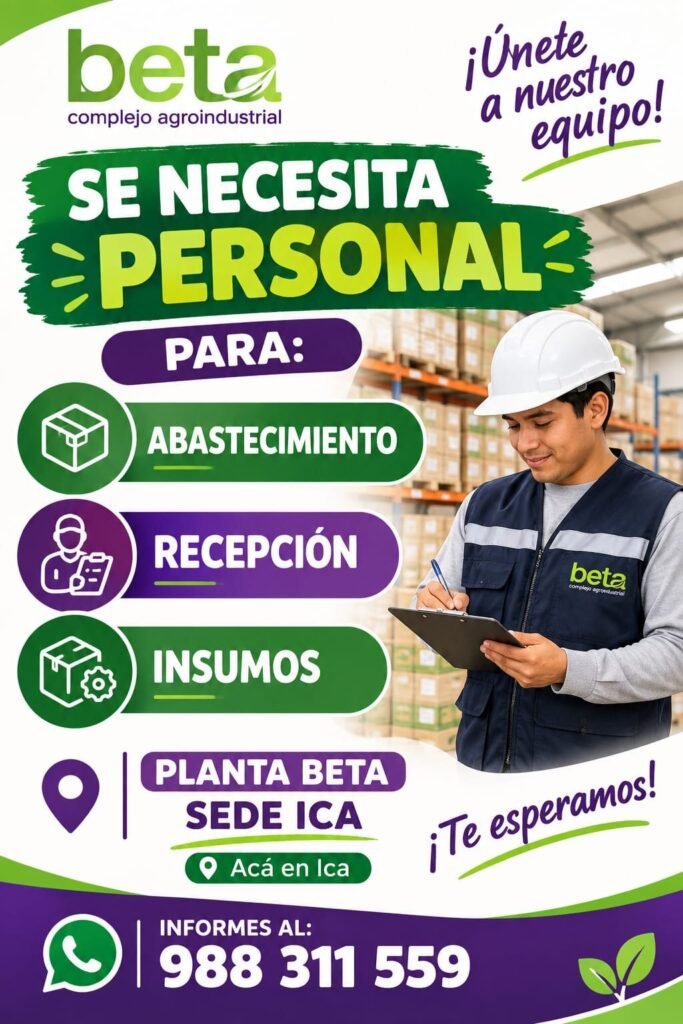 Personal para recepción y abastecimiento en Packing beta