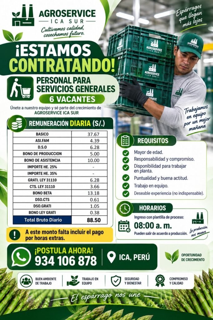 Personal para Servicios Generales (6 vacantes)