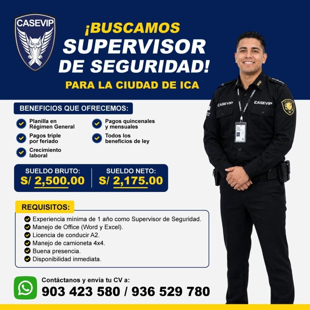 Supervisores y agentes de seguridad — Casevip (Ica)