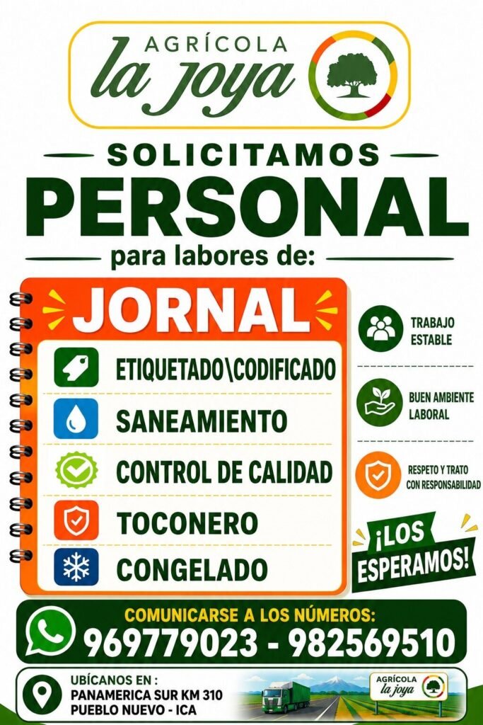 Personal para agricola La joya – Fundo san Fernando