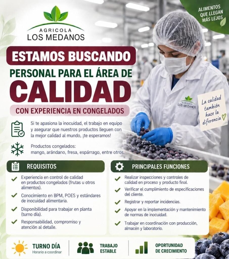Personal área de Calidad — congelados (Agrícola Los Médanos)