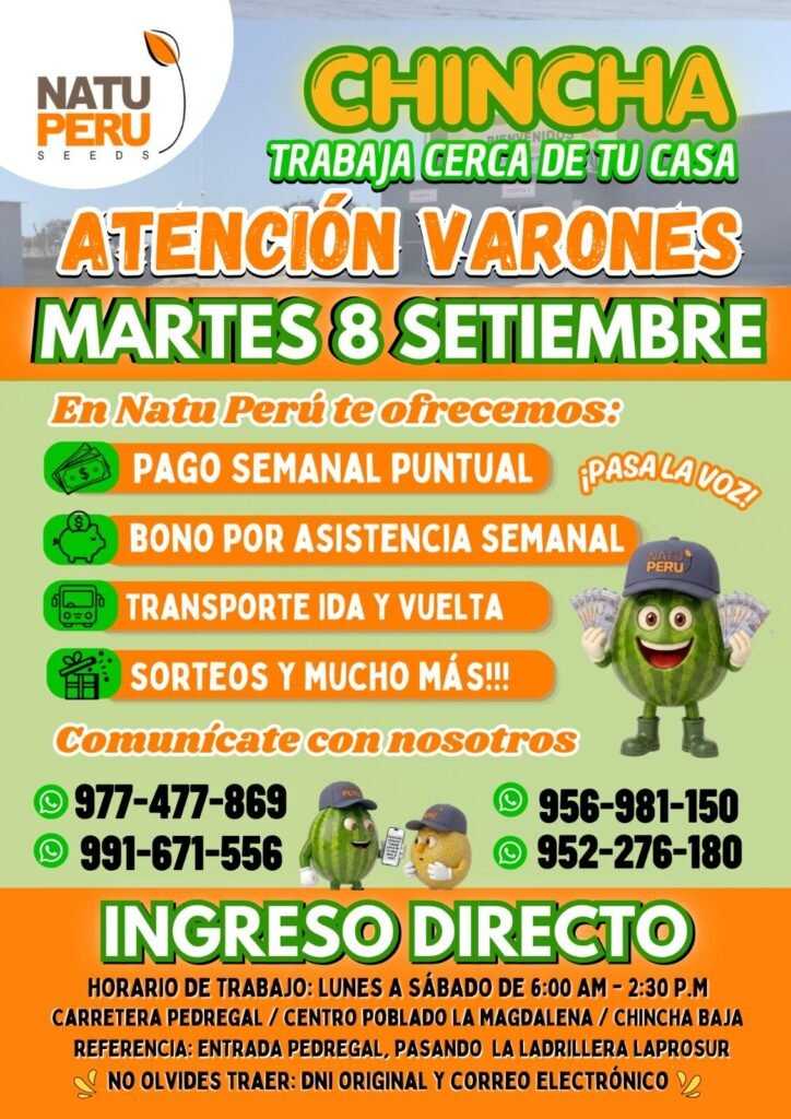 Personal masculino campo — Natu Perú (Chincha Baja)