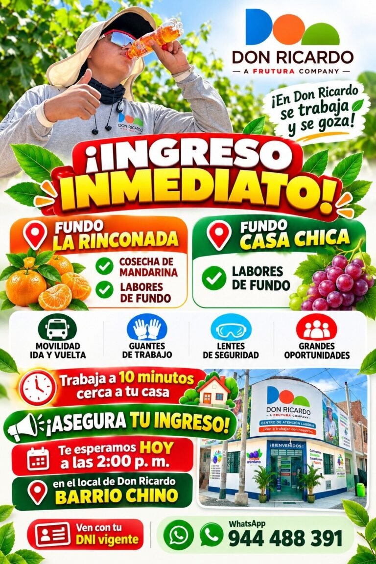 Trabajo inmediato en Agricola don Ricardo