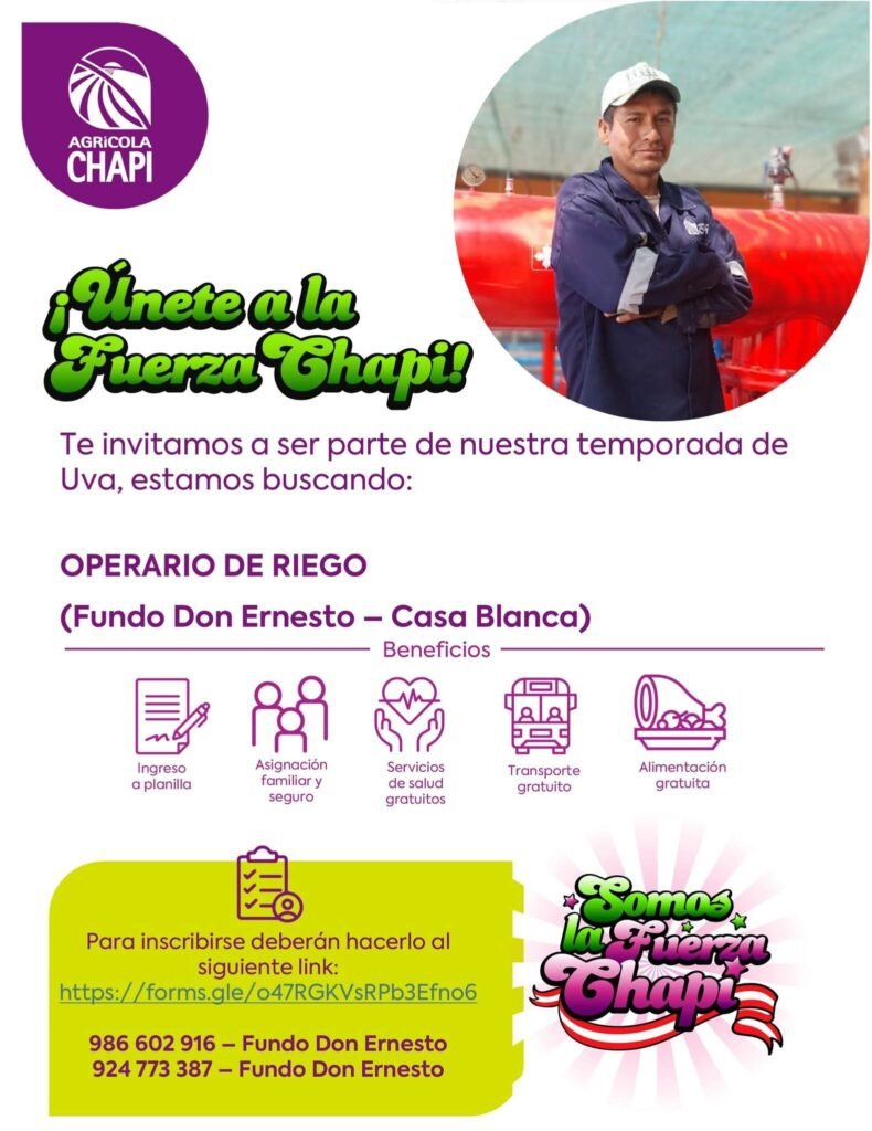 Operario de riego en Agricola Chapi