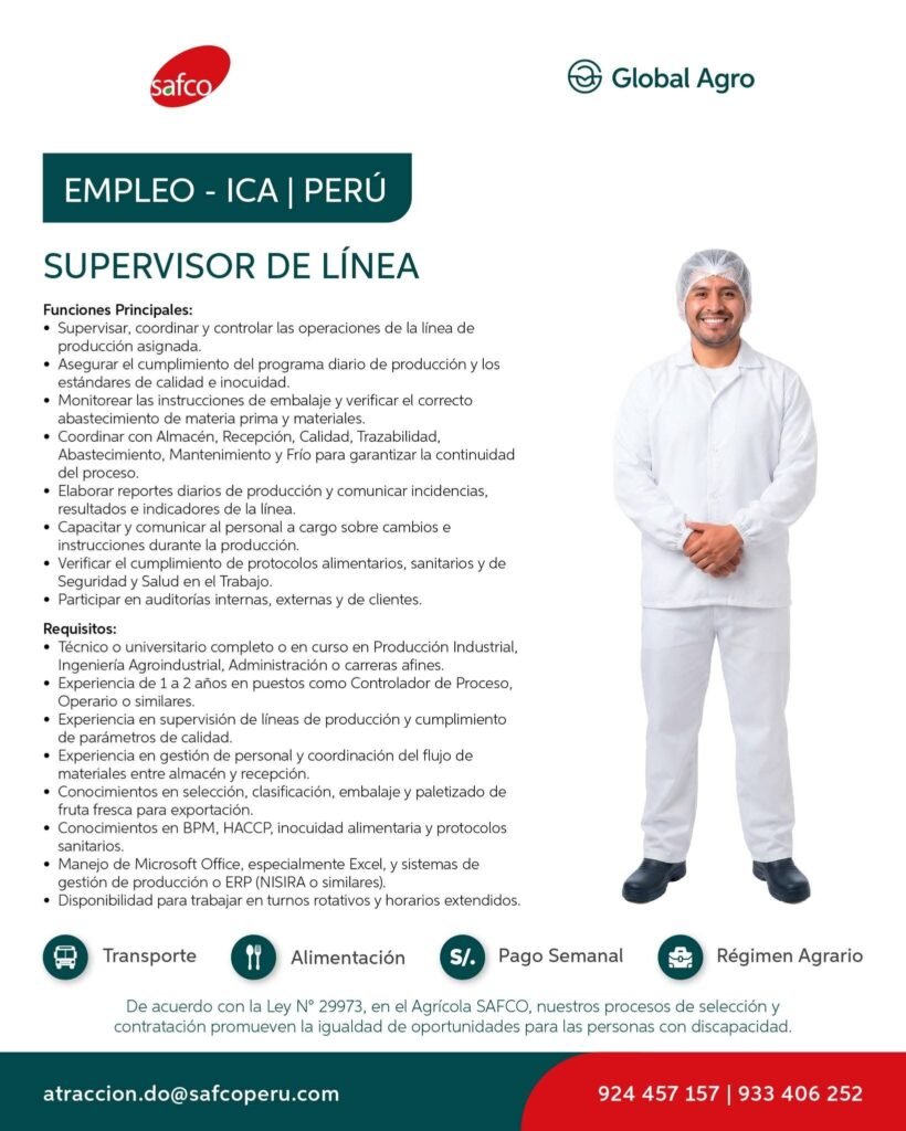 Asistente Administrativo de Trazabilidad en Ica para Agrícola SAFCO - Imagen 2