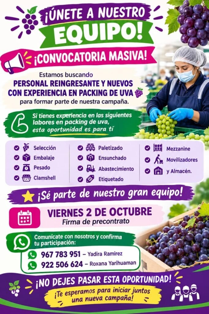 Personal para Packing de Uva en Ica